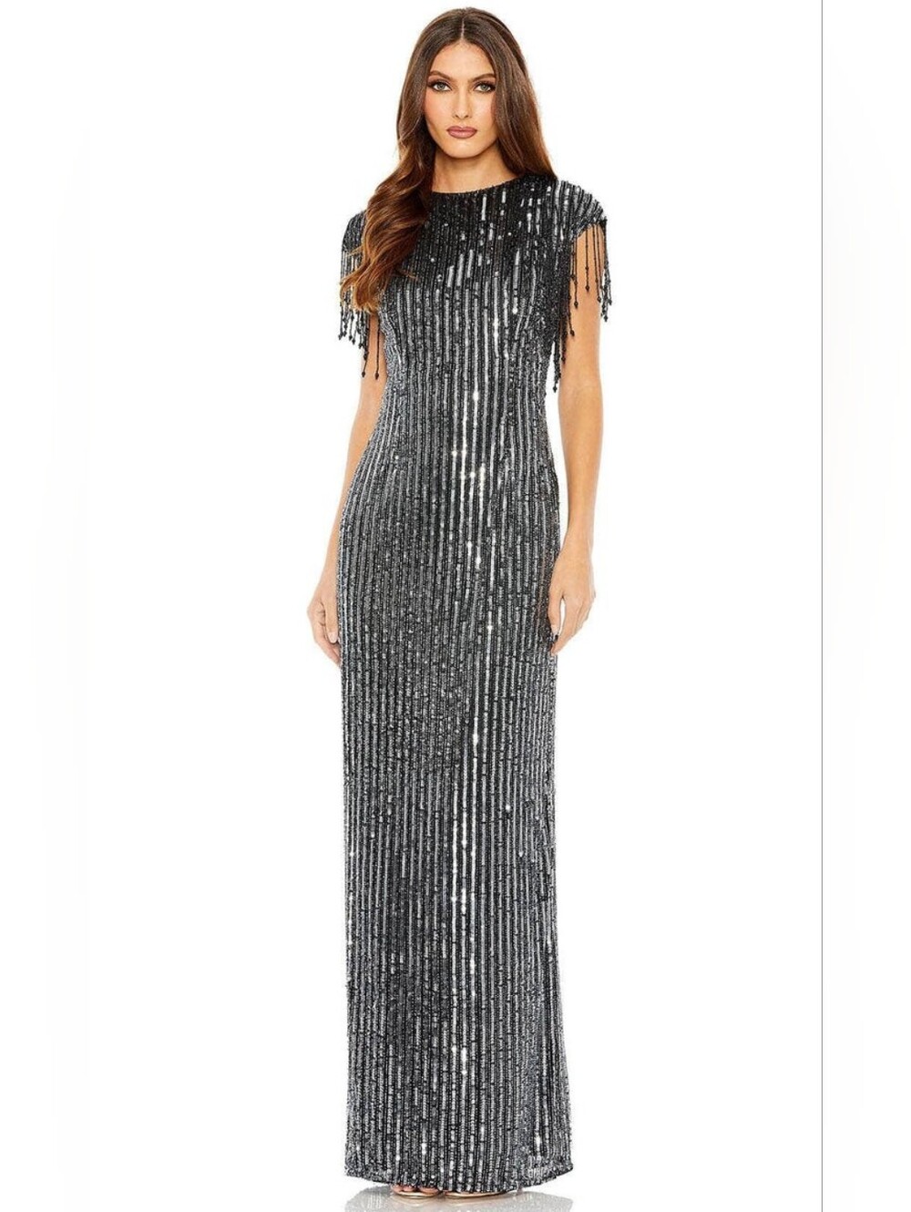 NWOT MAC DUGGAL | $798 Fringe Sleeved Formal Column Gown